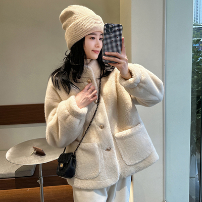 新款时尚小香风立领水貂绒皮草外套女冬毛绒大衣高级感减龄上衣