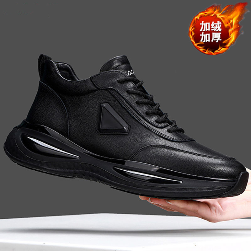 加绒运动休闲鞋软底皮面棉鞋男鞋