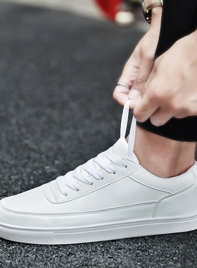 春季透气白色板鞋男鞋大码韩版百搭皮面运动休闲鞋45 46 47 48码