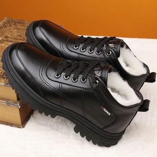 防水防滑户外雪地东北大棉加绒加厚棉靴子皮面男鞋 冬季 软底工作鞋