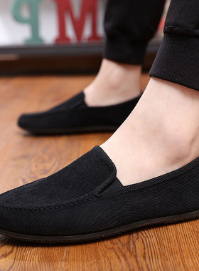 秋季全黑布鞋纯黑色帆布鞋透气老北京男鞋软底38码休闲鞋45码46码