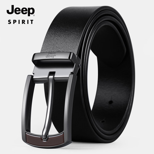 Jeep头层牛皮男士针扣皮带真皮腰带年轻人商务西装裤带潮牛仔休闲