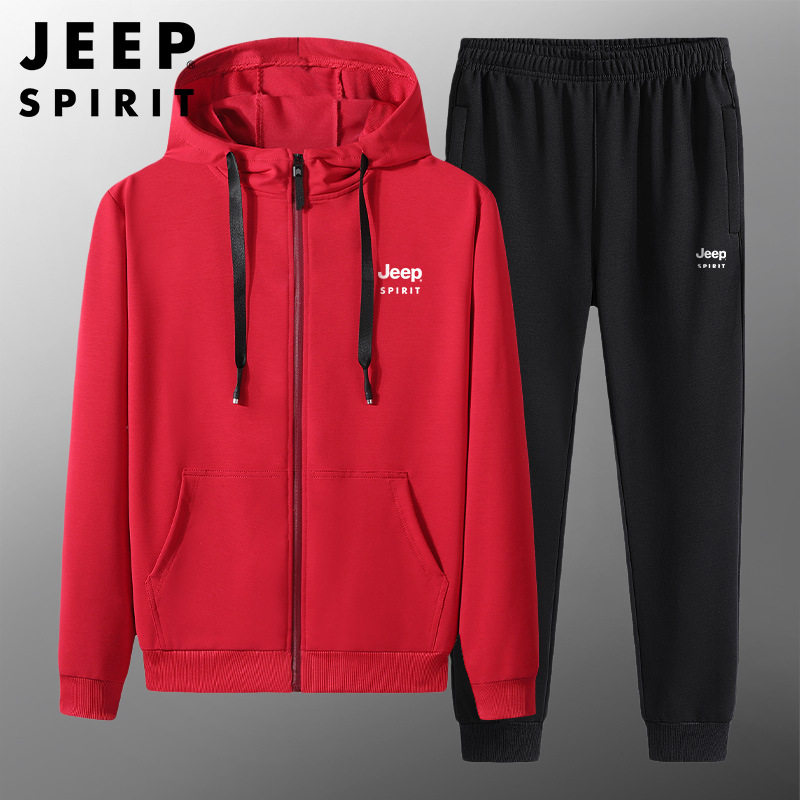 JEEP 남성 스포츠 슈트 봄 가을 새로운 다목적 캐주얼 후드 가디건 스웨트 셔츠
