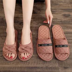 格格碎花布底防滑胶粒拖鞋2024室内静音男女情侣四季地板地砖居家
