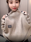 2024秋冬新款 百搭针织衫 半高领加厚毛衣女长袖 坑条纹贴标内搭时尚