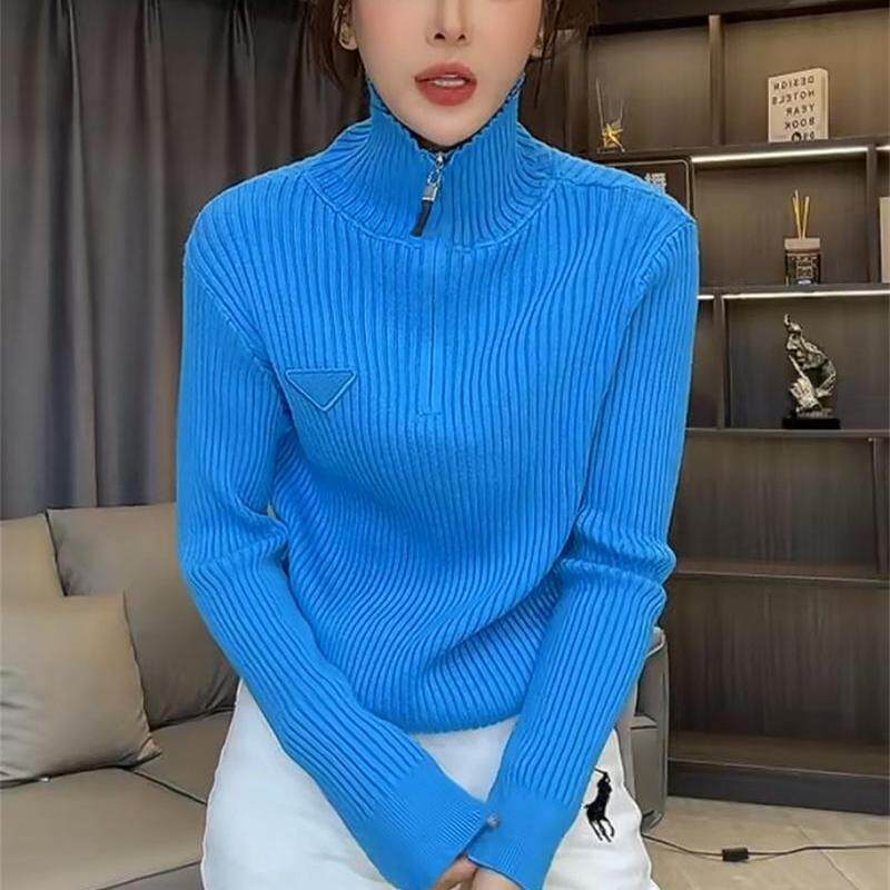 糖果色半拉链毛衣女2024秋冬新款立领针织衫高级感小众打底上衣潮