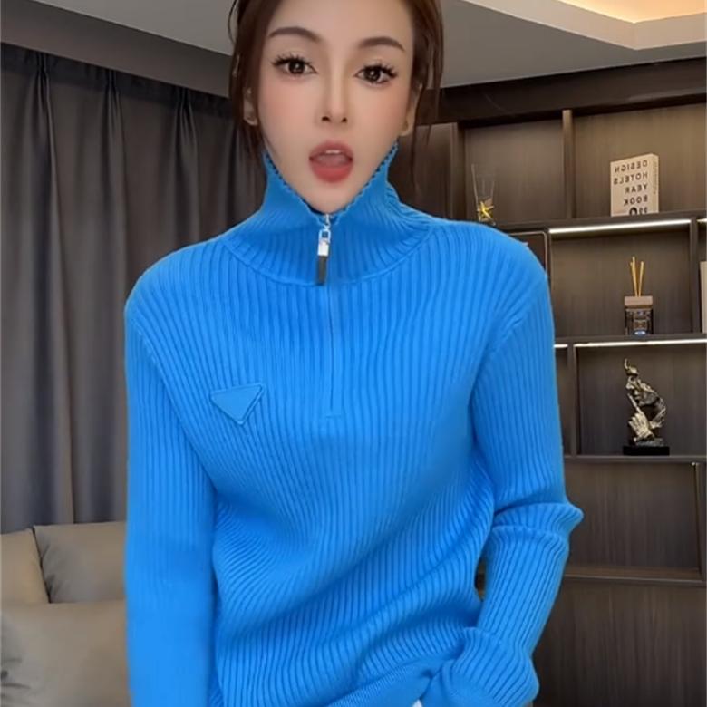 高级感小众时尚高领三角标毛衣针织衫套头百搭内搭打底修身上衣女