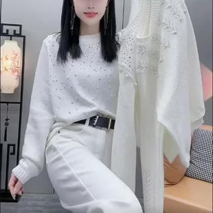 小香风针织衫女2025春装女装新款欧货重工烫钻内搭上衣时尚毛衣潮