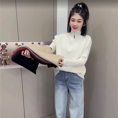 韩系半拉链高领毛衣女