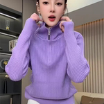 糖果色半拉链高领毛衣打底衫女2025秋冬新款慵懒风加厚针织上衣潮
