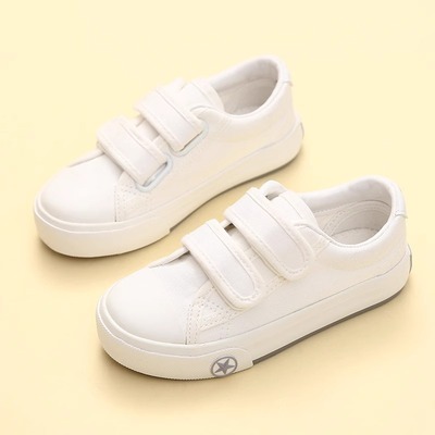 儿童2025新款帆布鞋女童低帮鞋子休闲魔术贴板鞋舒适男童小白鞋