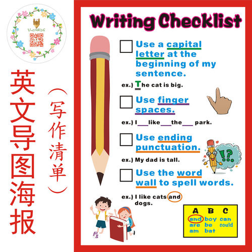 writing checklist英文导图海报写作检查清单教具大闪卡教室海报