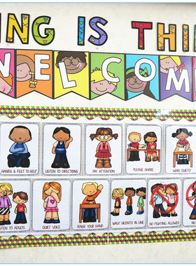 15条教室规守则classroom rules幼儿园小学装饰背景墙英语海报