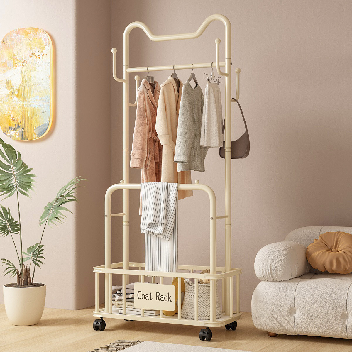 衣架落地卧室衣帽架挂衣架床边晚上放衣神器不占地方双杆收纳架子,收纳整理,衣帽架,淘宝优惠券,粉丝福利购,淘宝优惠卷