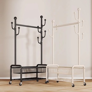 晾衣架落地家用可移动卧室凉衣架阳台挂衣服架子室内简易杆衣帽架