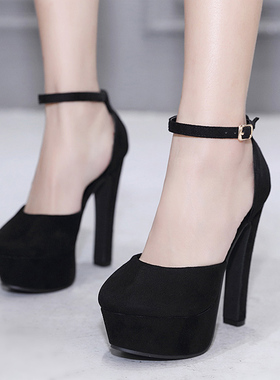 2026年春季包头浅口粗跟凉鞋防水台厚底高跟鞋防水台黑色高跟女鞋