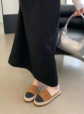 2026年春季韩版拼色渔夫鞋女一脚蹬懒人鞋低跟圆头半拖鞋休闲拖鞋