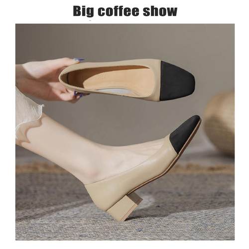法式高跟鞋子真皮小香风拼色单鞋