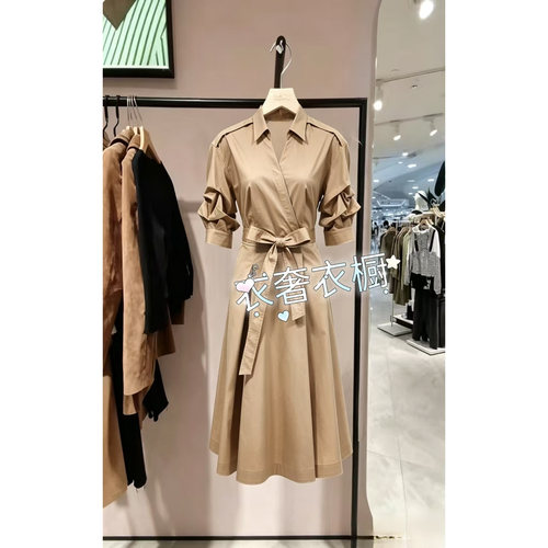 女装连衣裙女2026夏季新款V字翻领泡泡袖A字长裙气质32627C002-HT