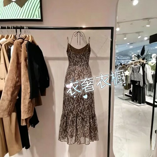 商场同款连衣裙女26夏季新V领荷叶边印花后背系带裙32627A002-DT