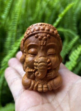 天然陈化料崖柏木雕刻象神宝宝可爱佛像手把件创意文玩桌面小摆件