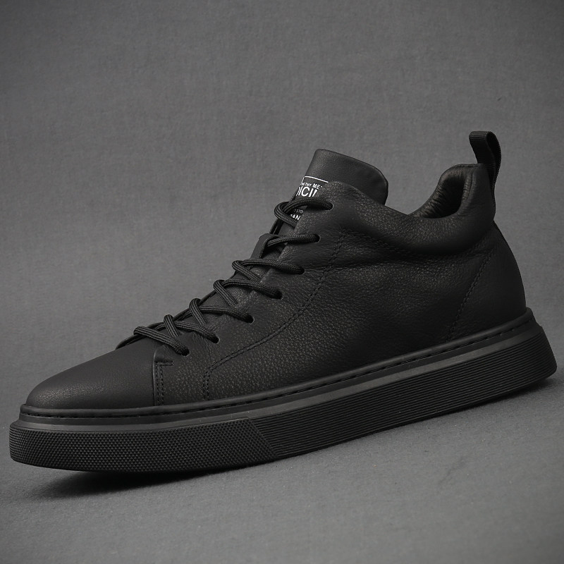 新款冬季加绒鞋子男韩版潮真皮系带保暖男士休闲皮鞋黑色乐福鞋