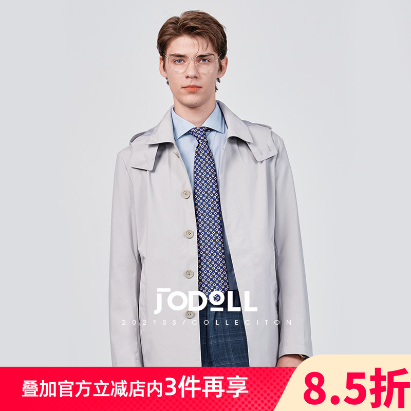 乔顿男潮流休闲浅灰色连帽风衣