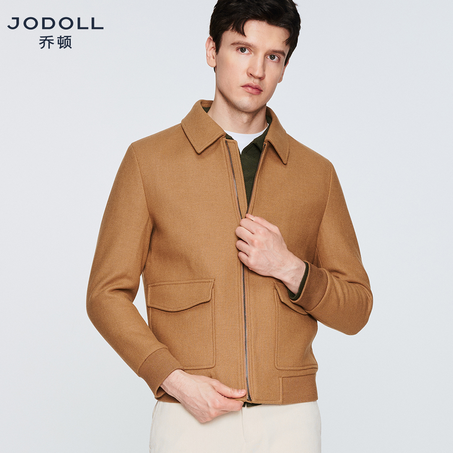 乔顿韩版休闲姜黄色羊毛夹克外套