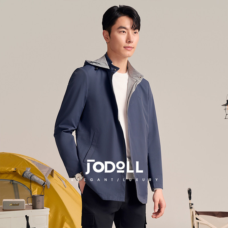 JODOLL乔顿男士春季新款两面穿外套商务休闲百搭通勤可拆卸帽风衣