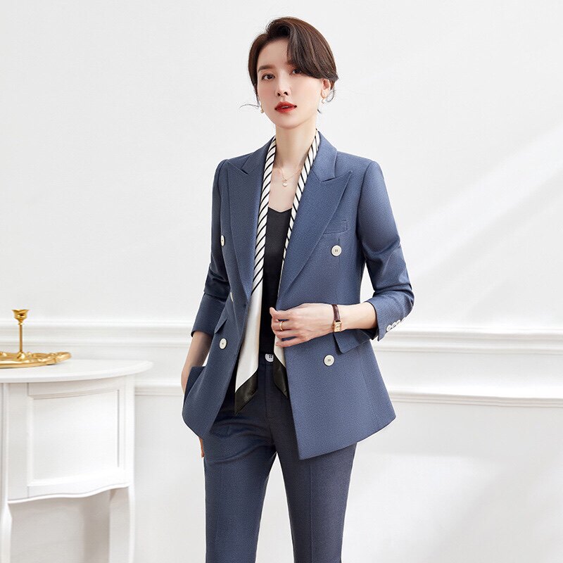 欧美高端双排扣女装职业套装公务员面试正装修身显瘦气质工作服装