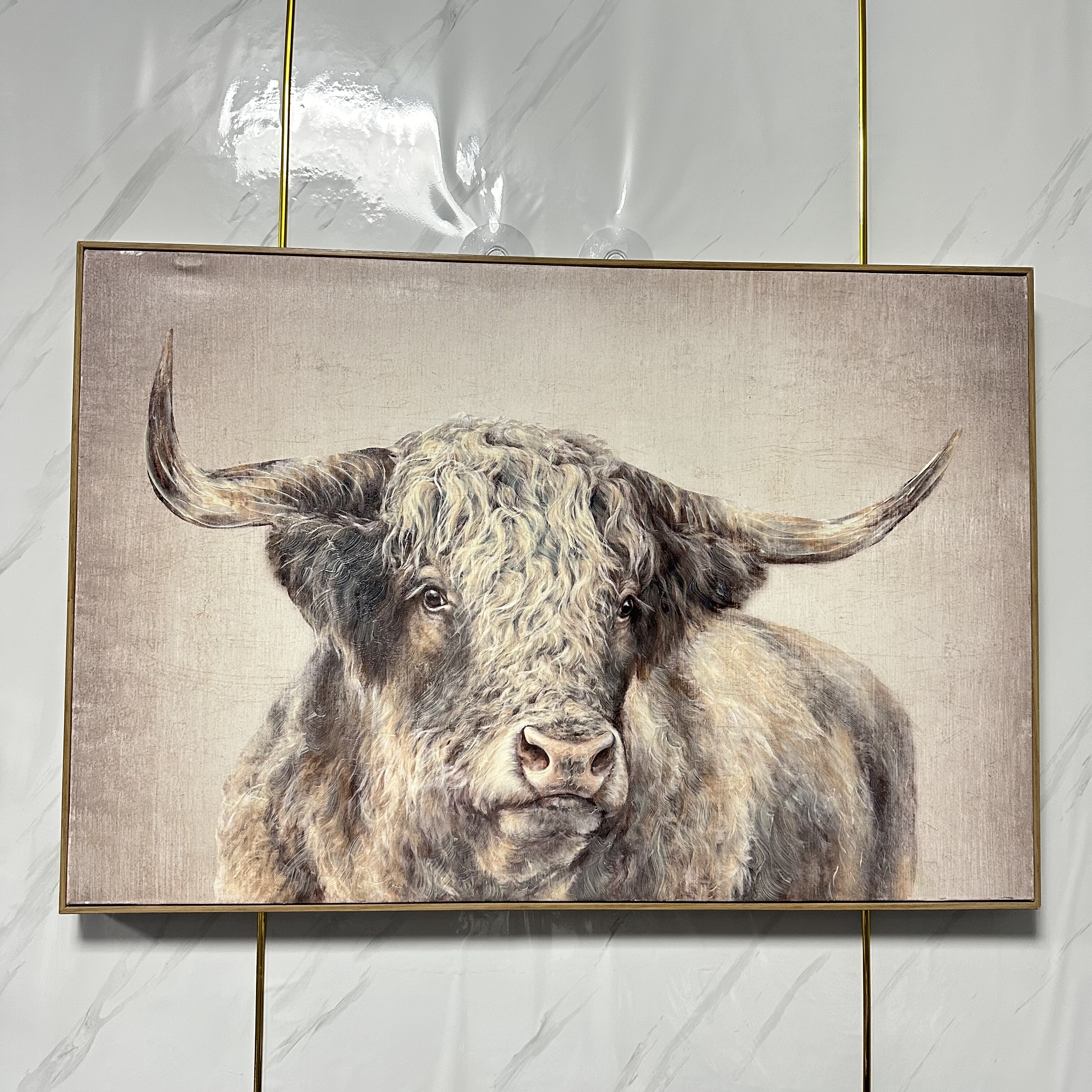 北欧现代简约落日风景客厅装饰画高地牛动物组合餐厅挂画图片