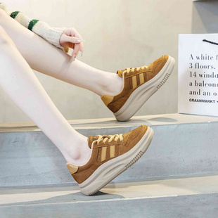 女平底软底学生板鞋 头层牛皮运动鞋 加绒休闲鞋 女2025春秋季 潮 新款