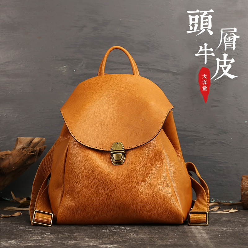 时尚女包新款真皮女士双肩包复古