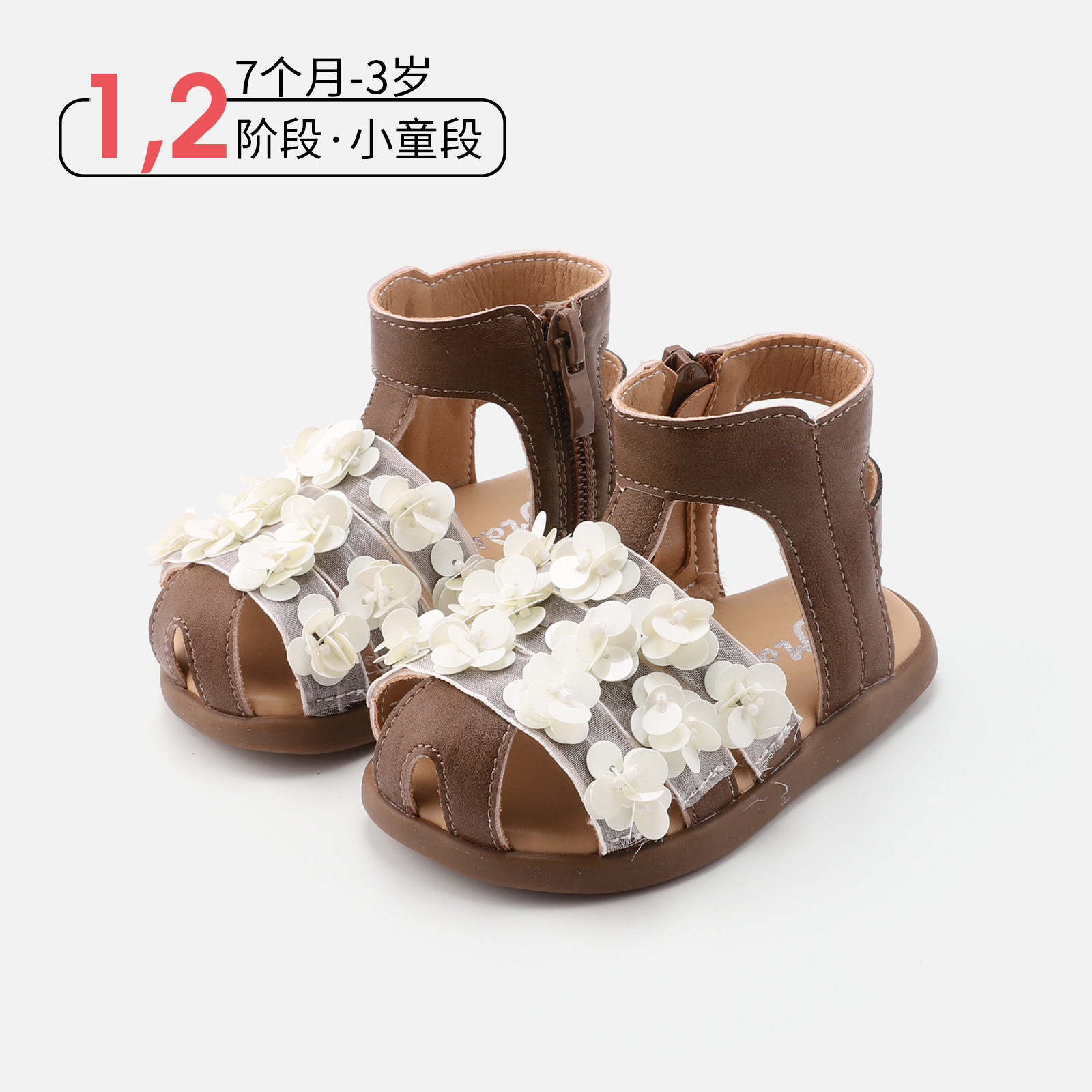 香港专柜正品儿童花朵凉鞋7个月-3岁女童防滑小皮鞋夏季新款宝宝