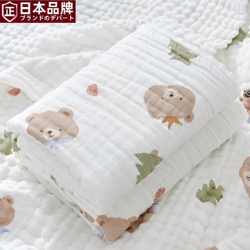 日本进口婴儿浴巾纯棉高密六层纱布宝宝用品初生儿童盖毯初生抱被