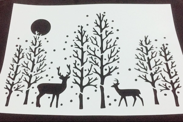 夜半雪林小鹿模板 镂空型版拓印模板型染板378