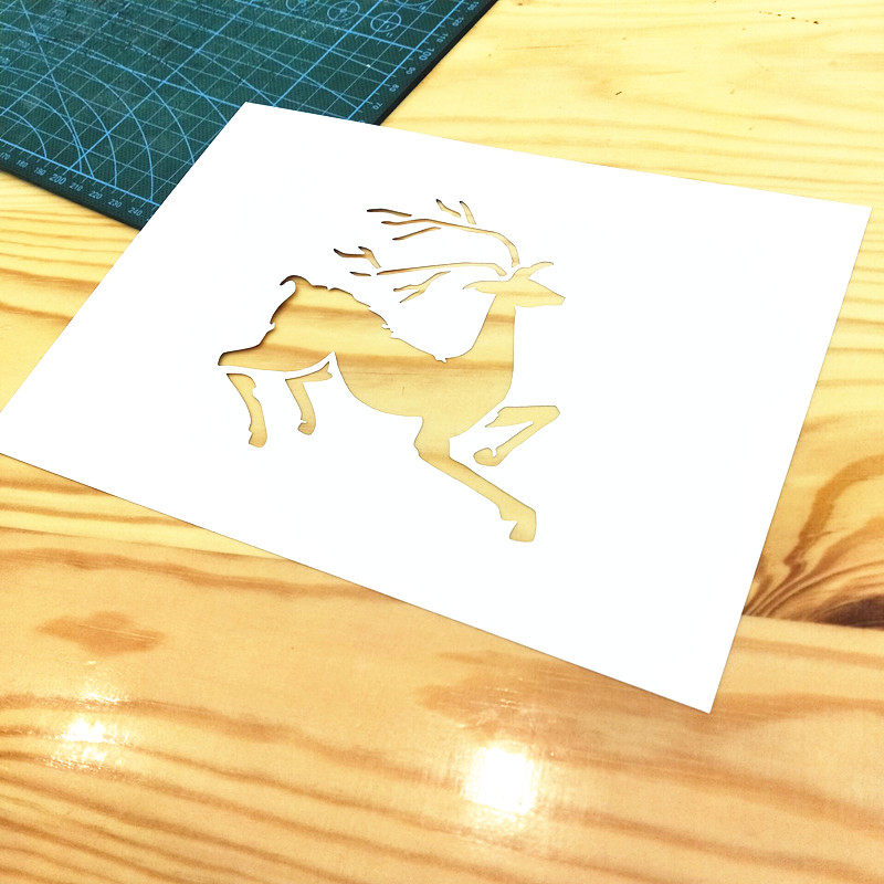 传统韵味鹿镂空模板手绘涂鸦创意美术拓印描画吉祥鹿型板791