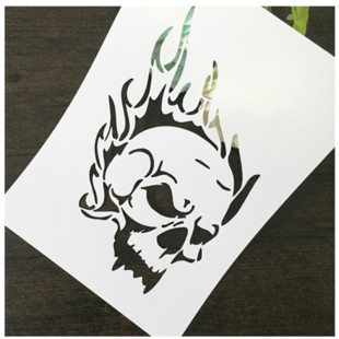 骷髅头潮酷T恤手绘镂空描画手绘型版 创意美术拓印模板型染091