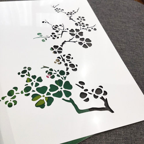 中式墨梅香镂空模板拓印平涂创意美术涂鸦型染上色368