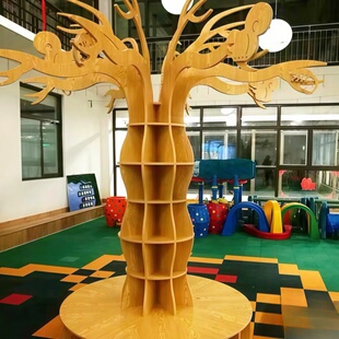 大树装饰架图书馆店面橱窗展厅实木售楼绘本架学校幼儿园包柱子架