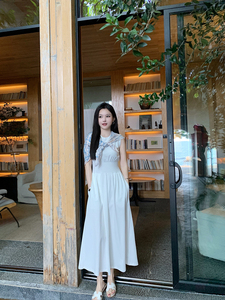 豆豆早安 高级感背心连衣裙女夏小个子百搭收腰显瘦气质无袖长裙