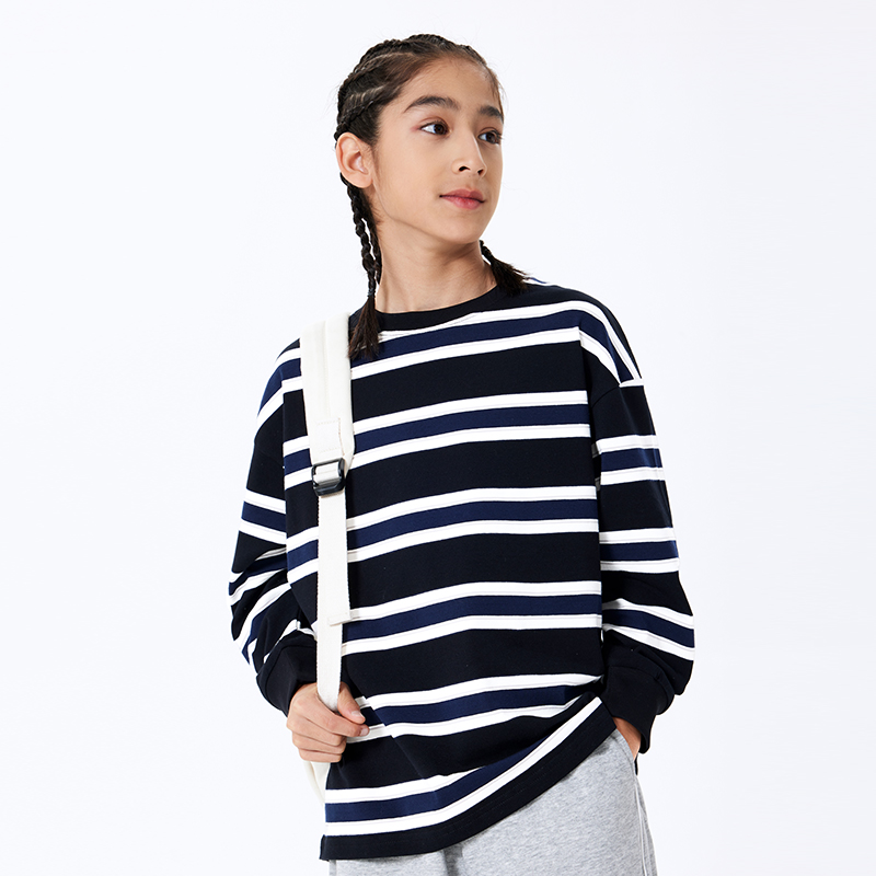 DK童装撞色条纹女男童长袖T恤潮