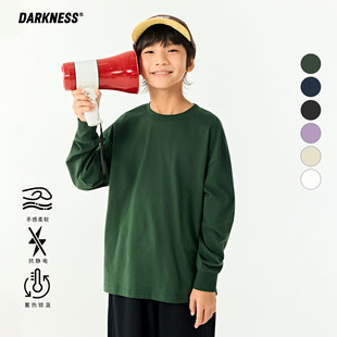 T恤儿童中大童休闲打底衫 女男童磨毛保暖纯色长袖 25秋冬季 DK童装