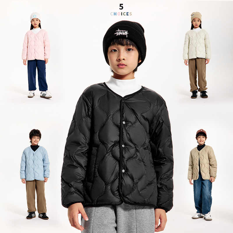 DK童装双面穿男童格子内衬羽绒服