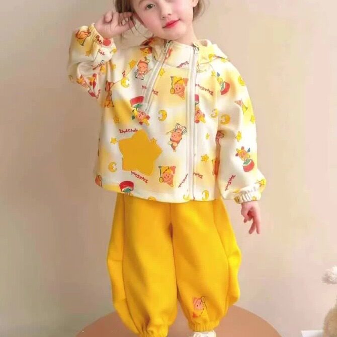 女童春秋卡通连帽卫衣卫裤套装