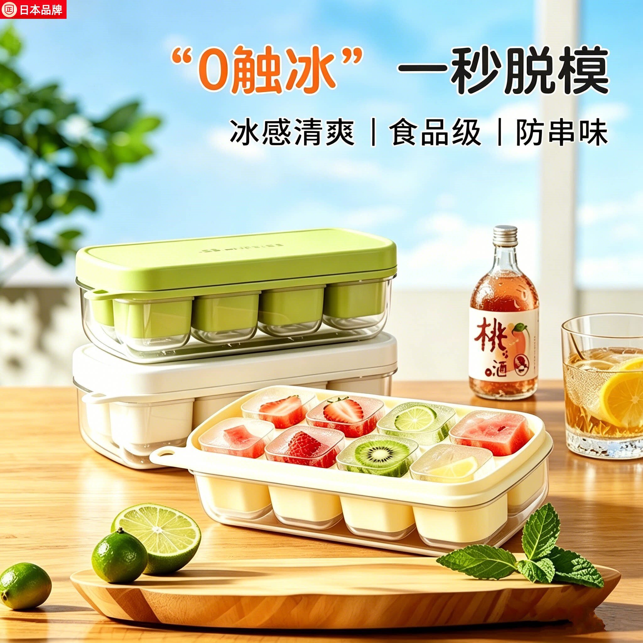 日本冰块模具家用食品级软硅胶制冰盒迷你按压冰箱冰格冻冰块神器