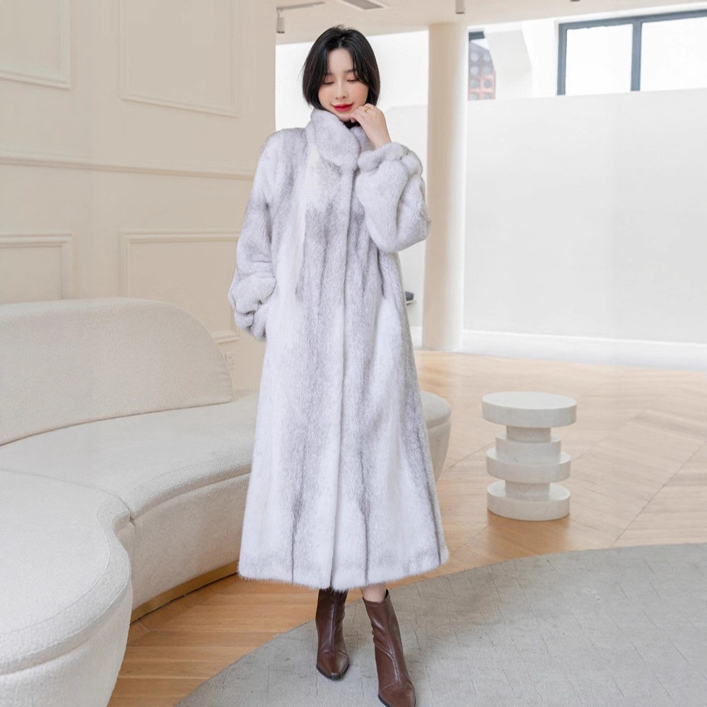 海宁进口女装长款仿貂皮大衣冬季新款时尚洋气立领保暖轻水貂皮草