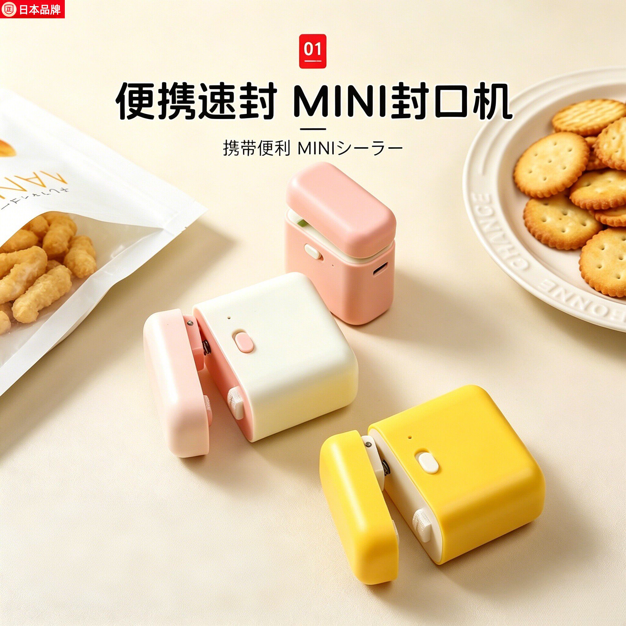 日本可爱迷你封口机家用冰箱磁吸零食塑料袋食品保鲜便携封口神器