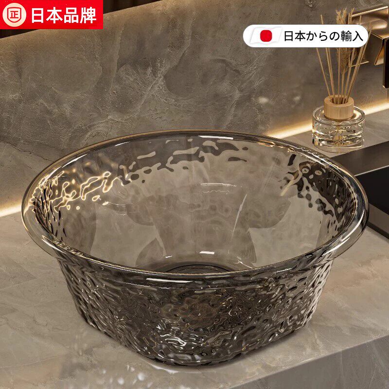 日本洗脸盆家用加厚塑料盆子水波纹透光学生宿舍洗漱洗衣脸盆大号