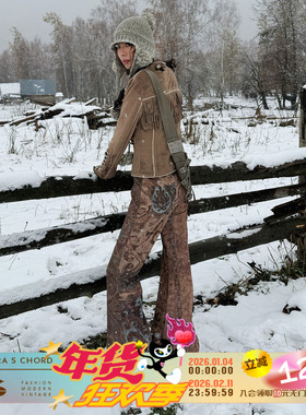 QSC牧徊系列灯芯绒四季款蓝棕红撞色喇叭裤哈萨克纹样城市游牧